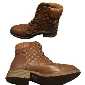 NEW - STQ Women's Brown Combat Boots Sz 10 Side Zip Laceup Ankle Boots